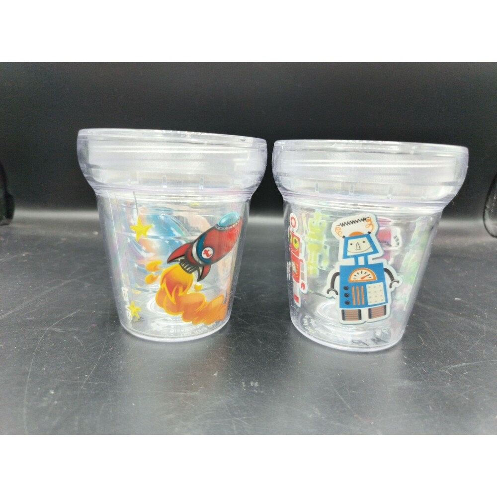 (2) My First Tervis Sippy Cup Tumbler 6oz Clear Robot Space No Lids Made In USA